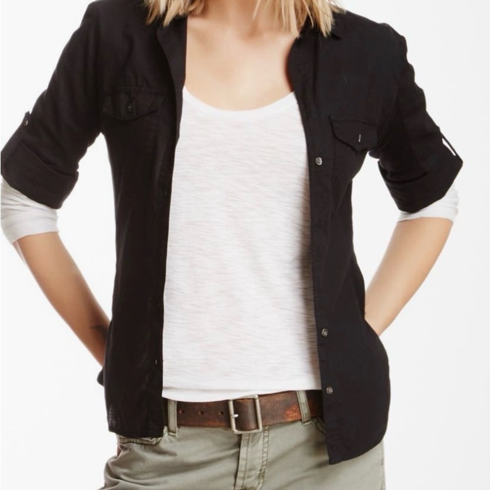 James Perse Black Shirt with White Tank